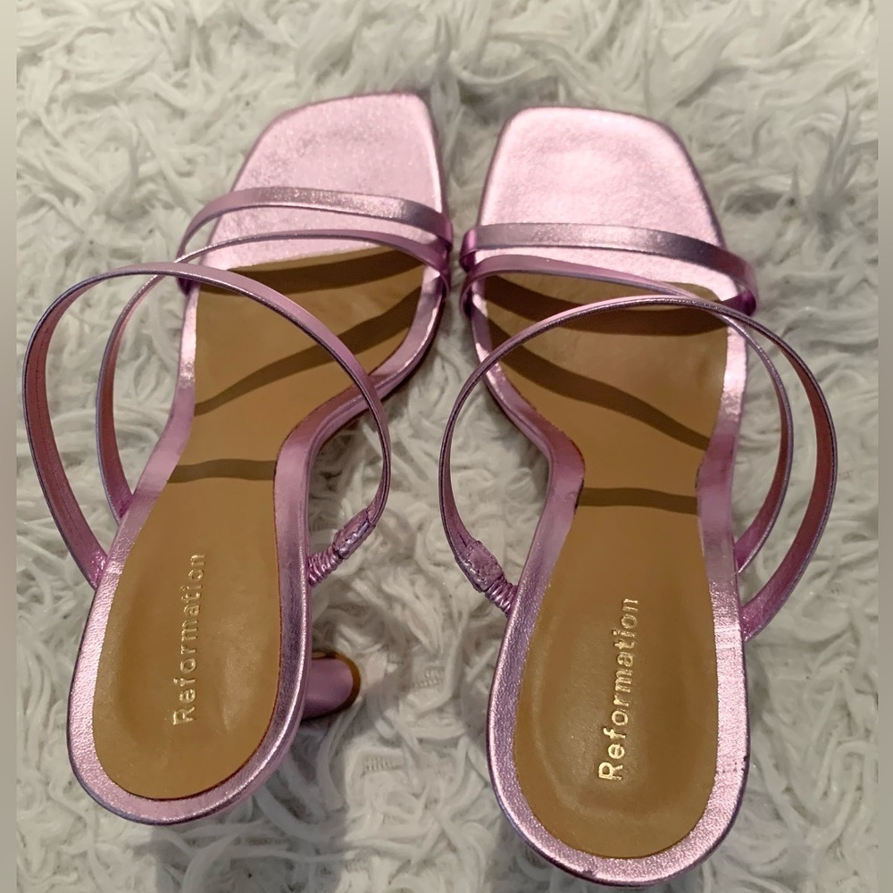 Reformation Miranda Asymmetrical High Heel pink pearl NWT - Picture 3 of 7